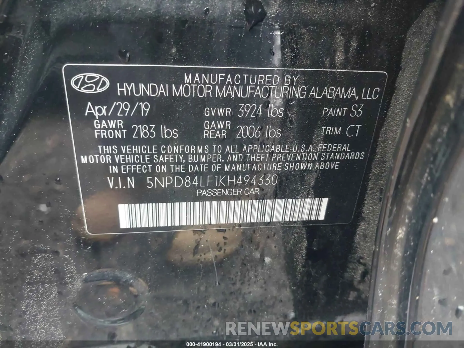 9 fotografías del automóvil dañado 5NPD84LF1KH494330 HYUNDAI ELANTRA 2019