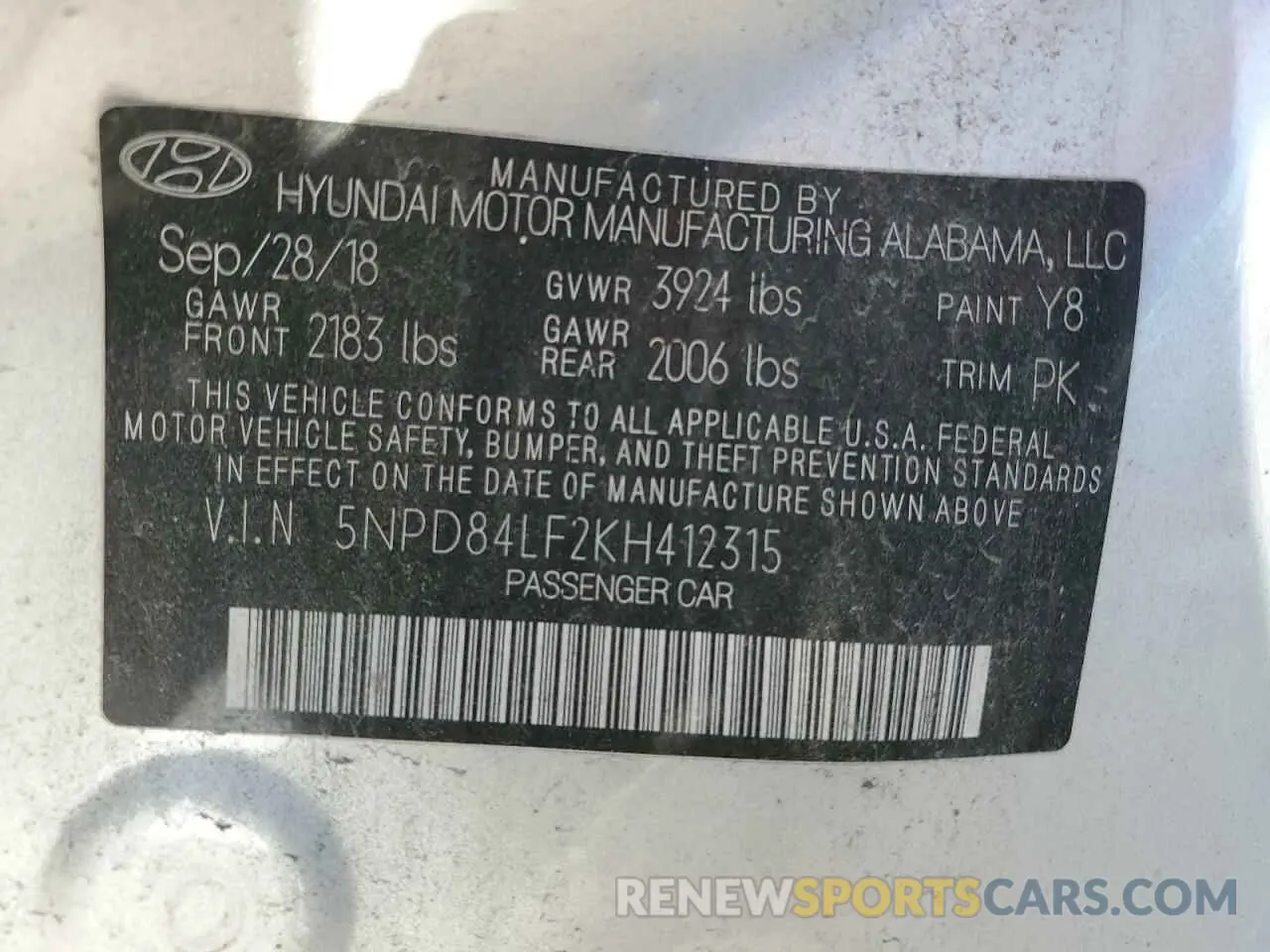 14 fotografías del automóvil dañado 5NPD84LF2KH412315 HYUNDAI ELANTRA 2019