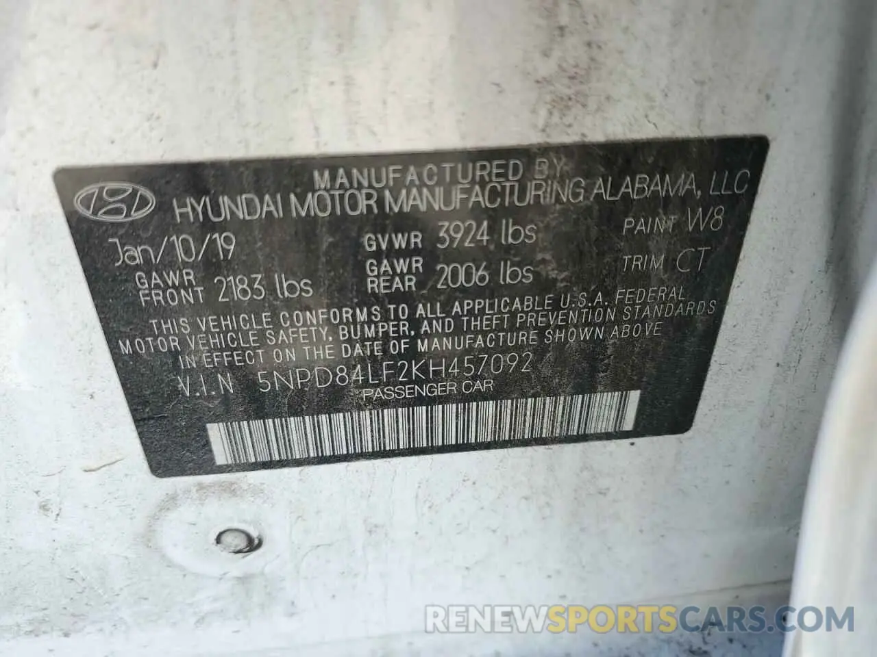 12 fotografías del automóvil dañado 5NPD84LF2KH457092 HYUNDAI ELANTRA 2019