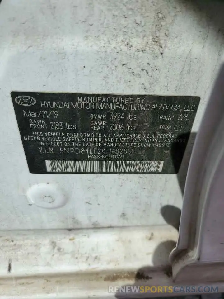 12 fotografías del automóvil dañado 5NPD84LF2KH482851 HYUNDAI ELANTRA 2019