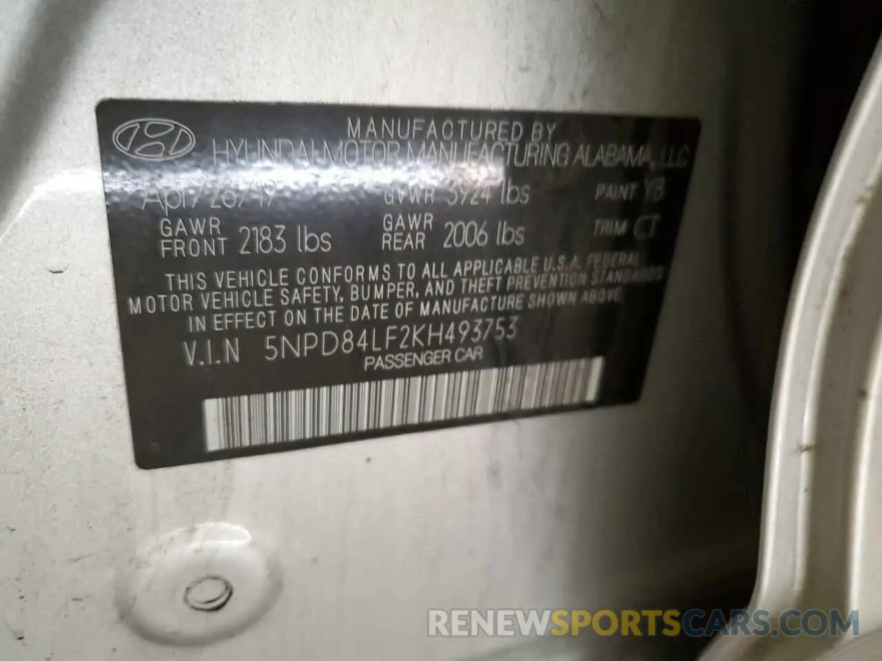12 fotografías del automóvil dañado 5NPD84LF2KH493753 HYUNDAI ELANTRA 2019