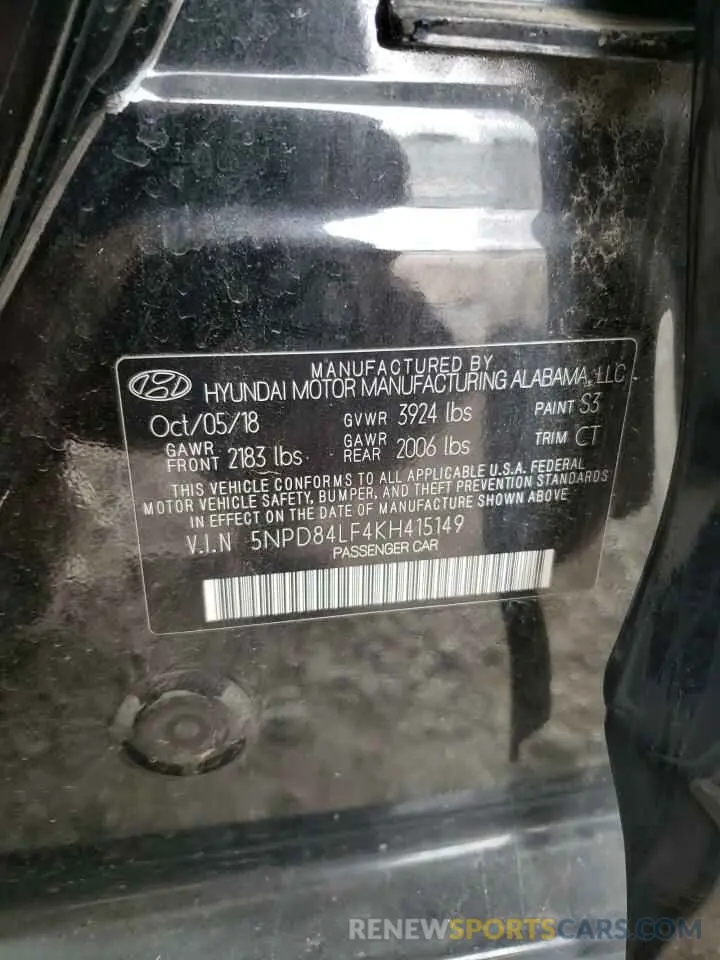 13 fotografías del automóvil dañado 5NPD84LF4KH415149 HYUNDAI ELANTRA 2019