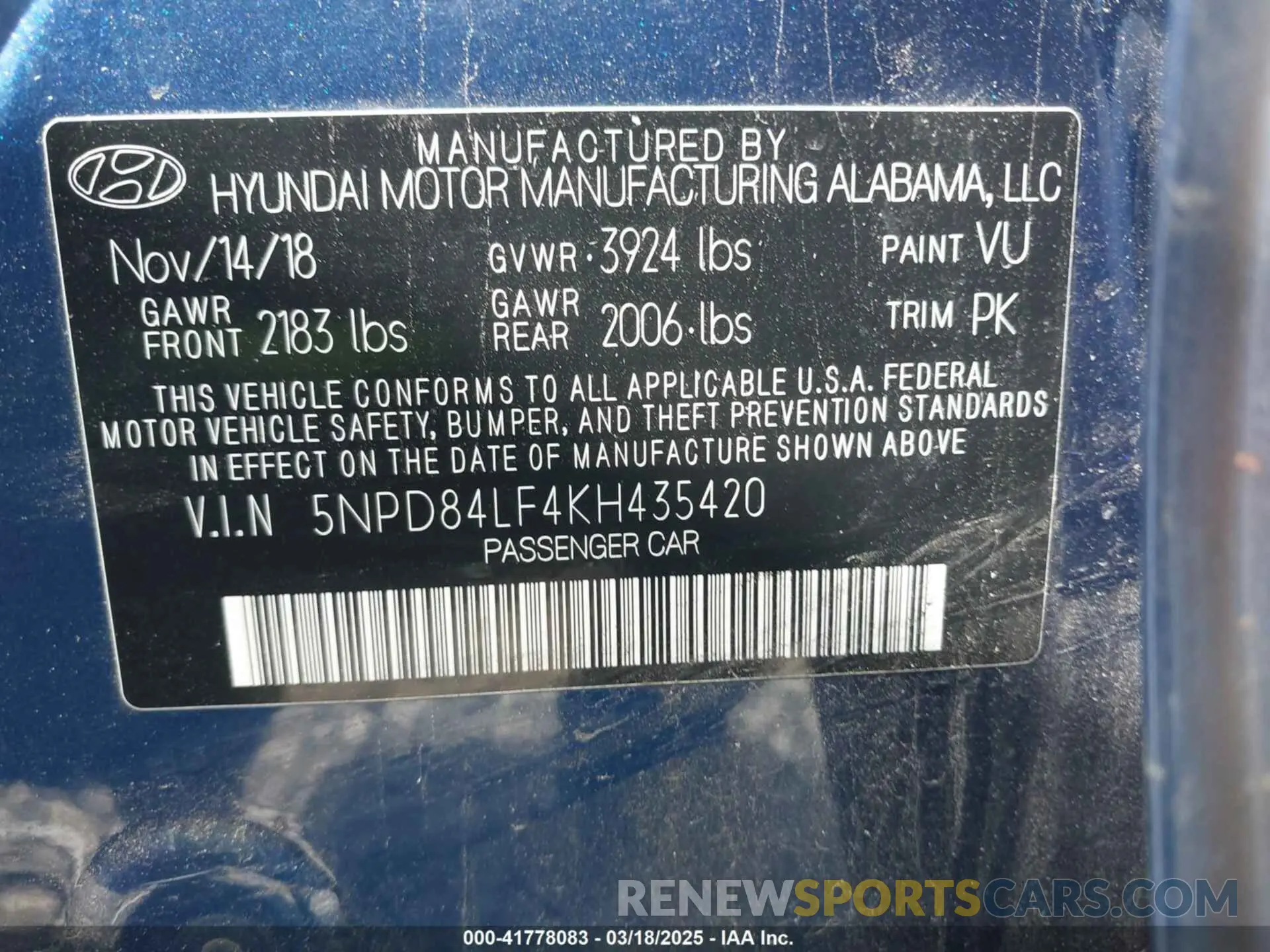 9 fotografías del automóvil dañado 5NPD84LF4KH435420 HYUNDAI ELANTRA 2019