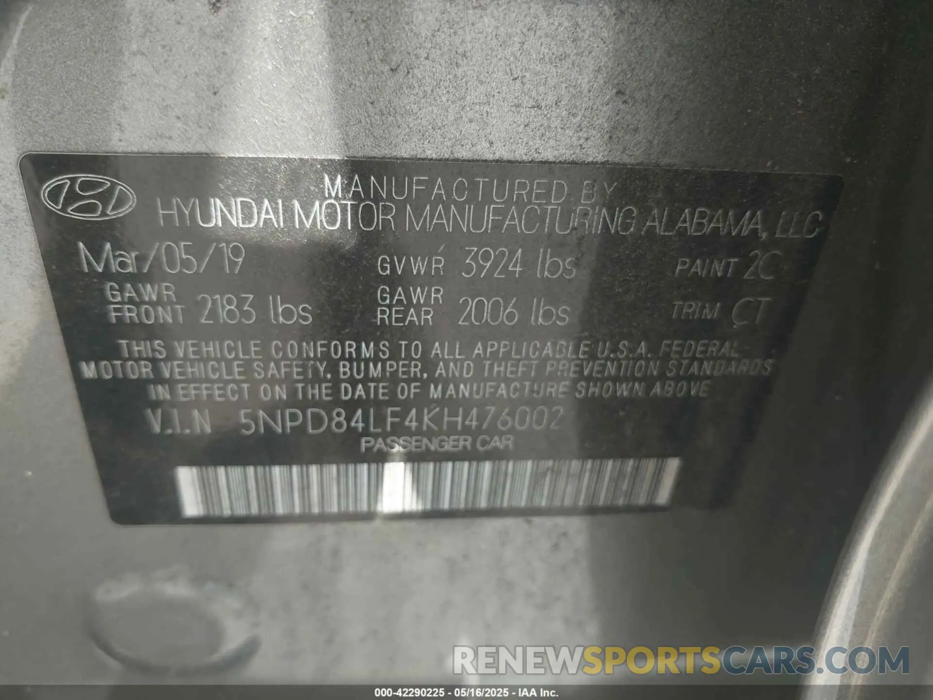 9 fotografías del automóvil dañado 5NPD84LF4KH476002 HYUNDAI ELANTRA 2019