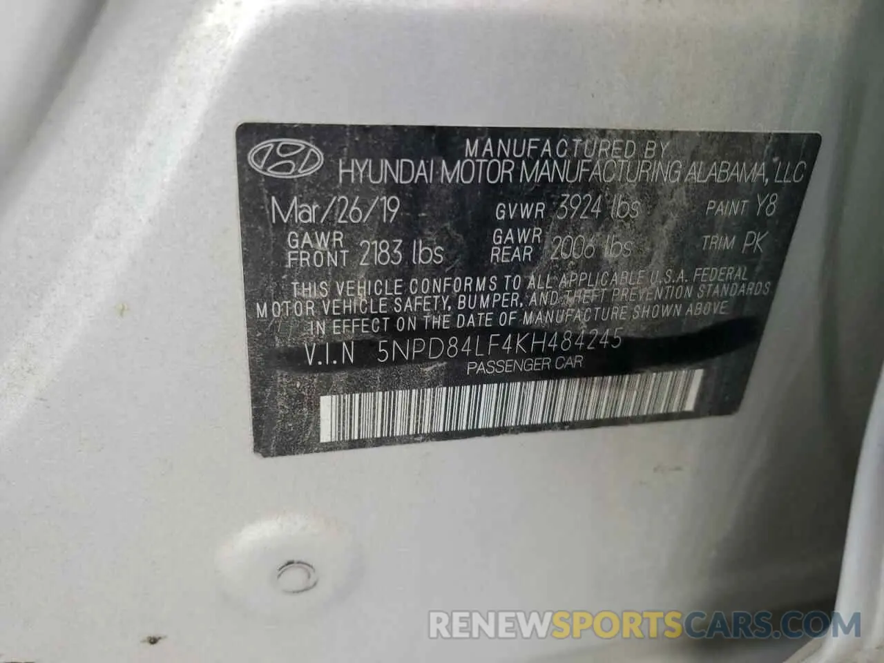 12 fotografías del automóvil dañado 5NPD84LF4KH484245 HYUNDAI ELANTRA 2019