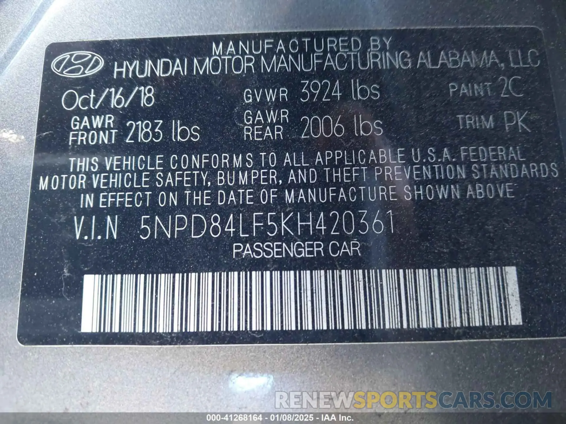 9 fotografías del automóvil dañado 5NPD84LF5KH420361 HYUNDAI ELANTRA 2019