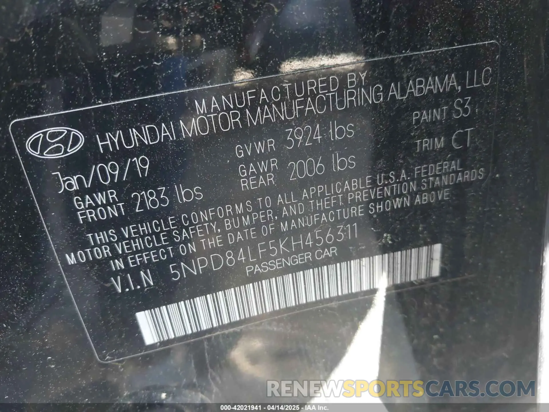 9 fotografías del automóvil dañado 5NPD84LF5KH456311 HYUNDAI ELANTRA 2019