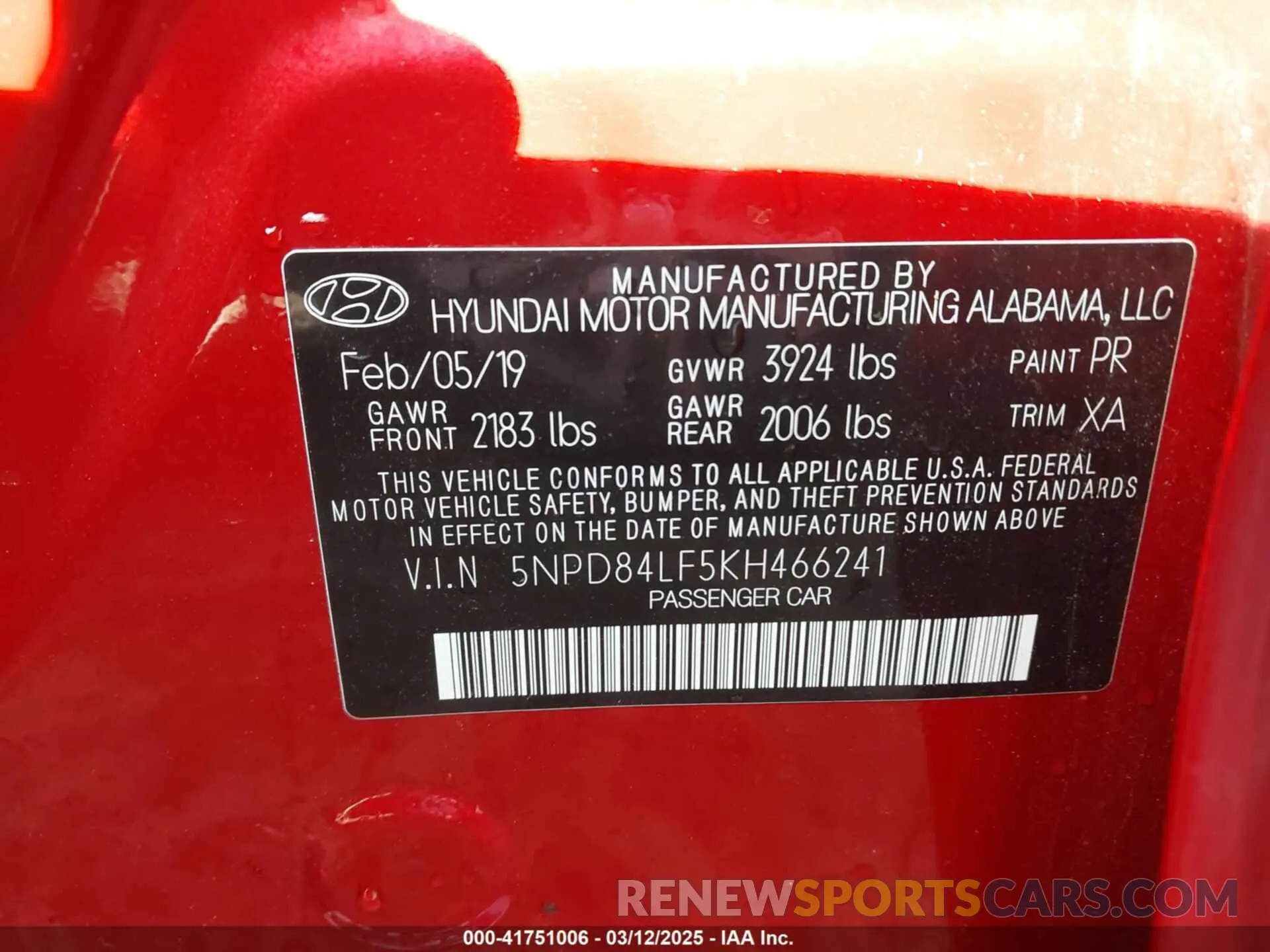 9 fotografías del automóvil dañado 5NPD84LF5KH466241 HYUNDAI ELANTRA 2019
