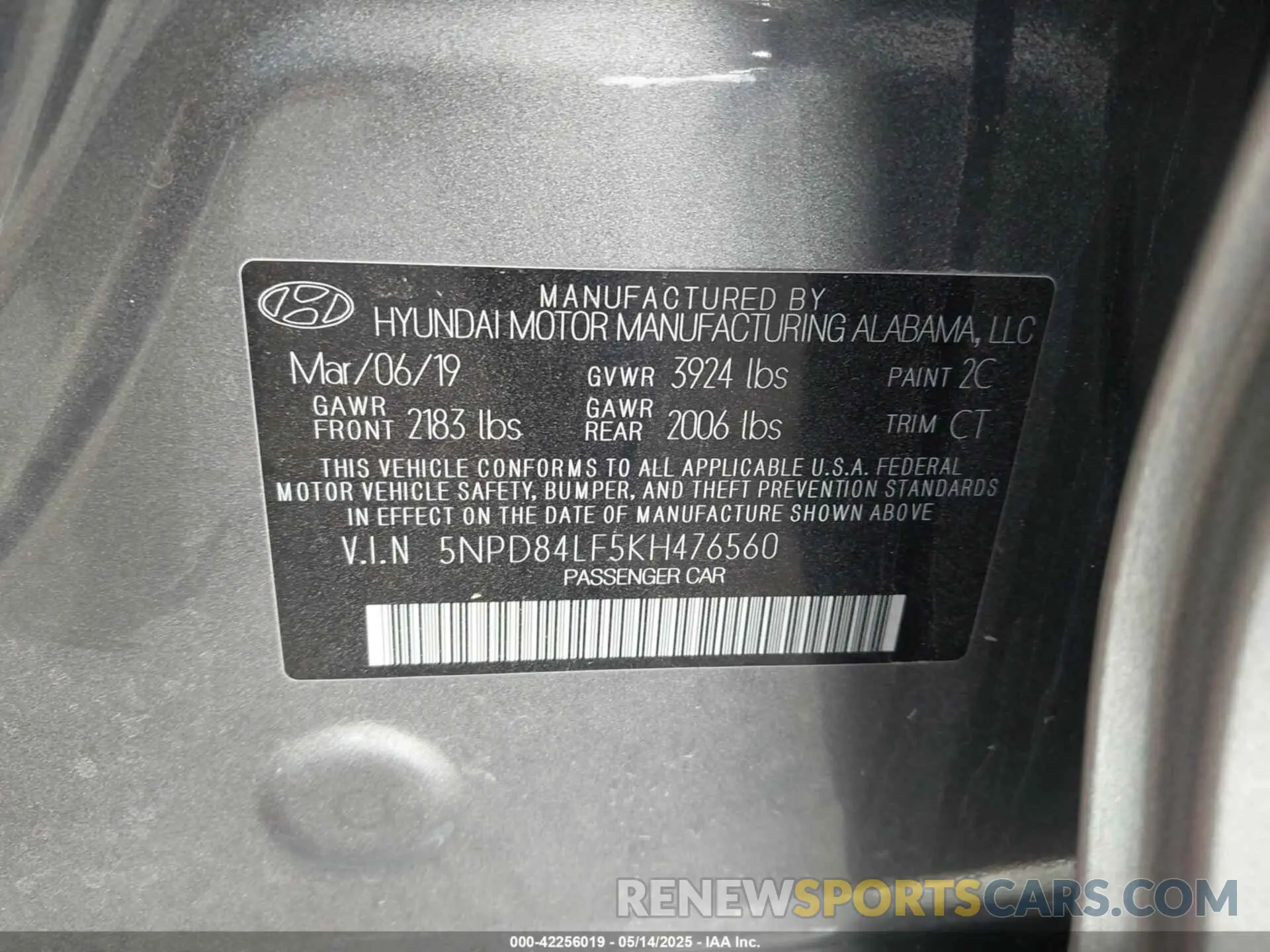 9 fotografías del automóvil dañado 5NPD84LF5KH476560 HYUNDAI ELANTRA 2019