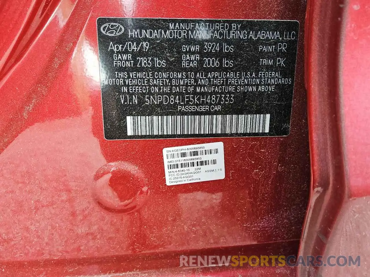 12 fotografías del automóvil dañado 5NPD84LF5KH487333 HYUNDAI ELANTRA 2019