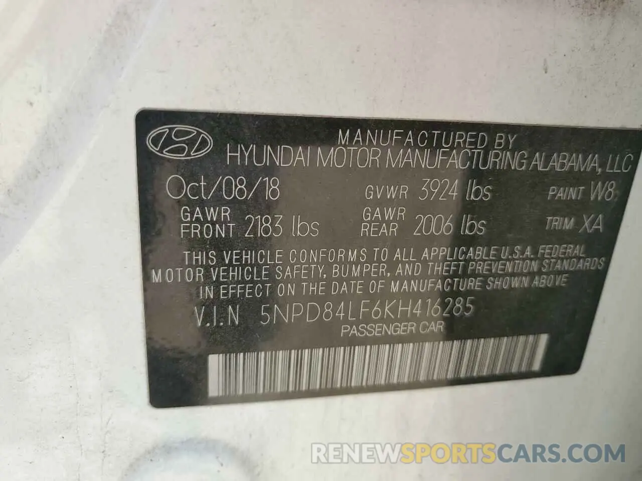 12 fotografías del automóvil dañado 5NPD84LF6KH416285 HYUNDAI ELANTRA 2019