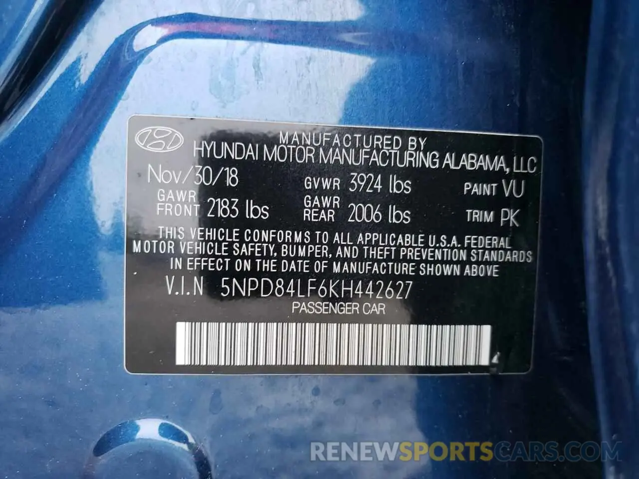 12 fotografías del automóvil dañado 5NPD84LF6KH442627 HYUNDAI ELANTRA 2019