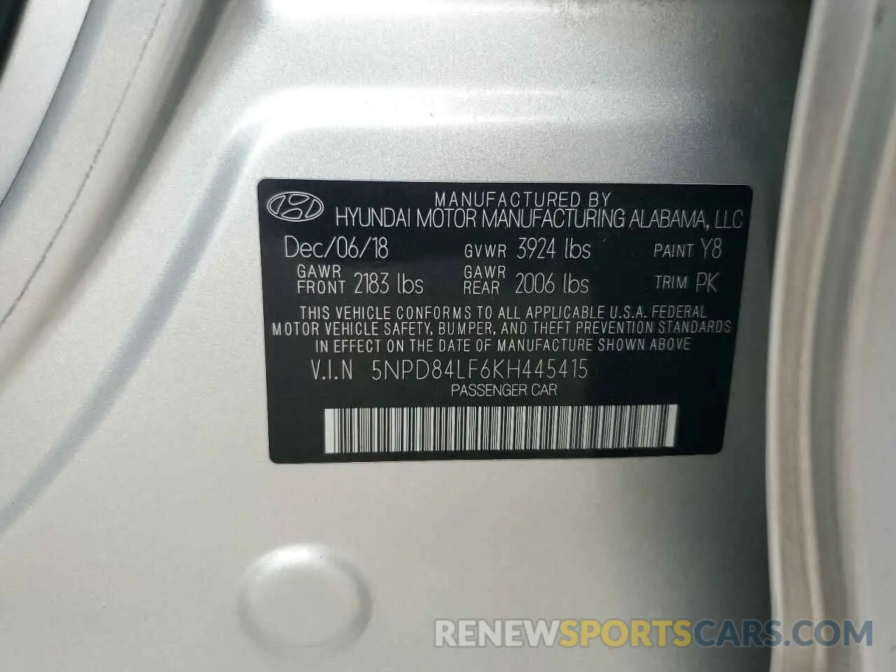 13 fotografías del automóvil dañado 5NPD84LF6KH445415 HYUNDAI ELANTRA 2019