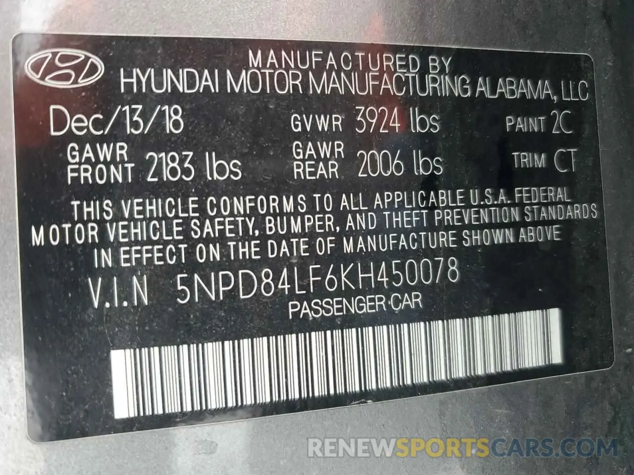 15 fotografías del automóvil dañado 5NPD84LF6KH450078 HYUNDAI ELANTRA 2019