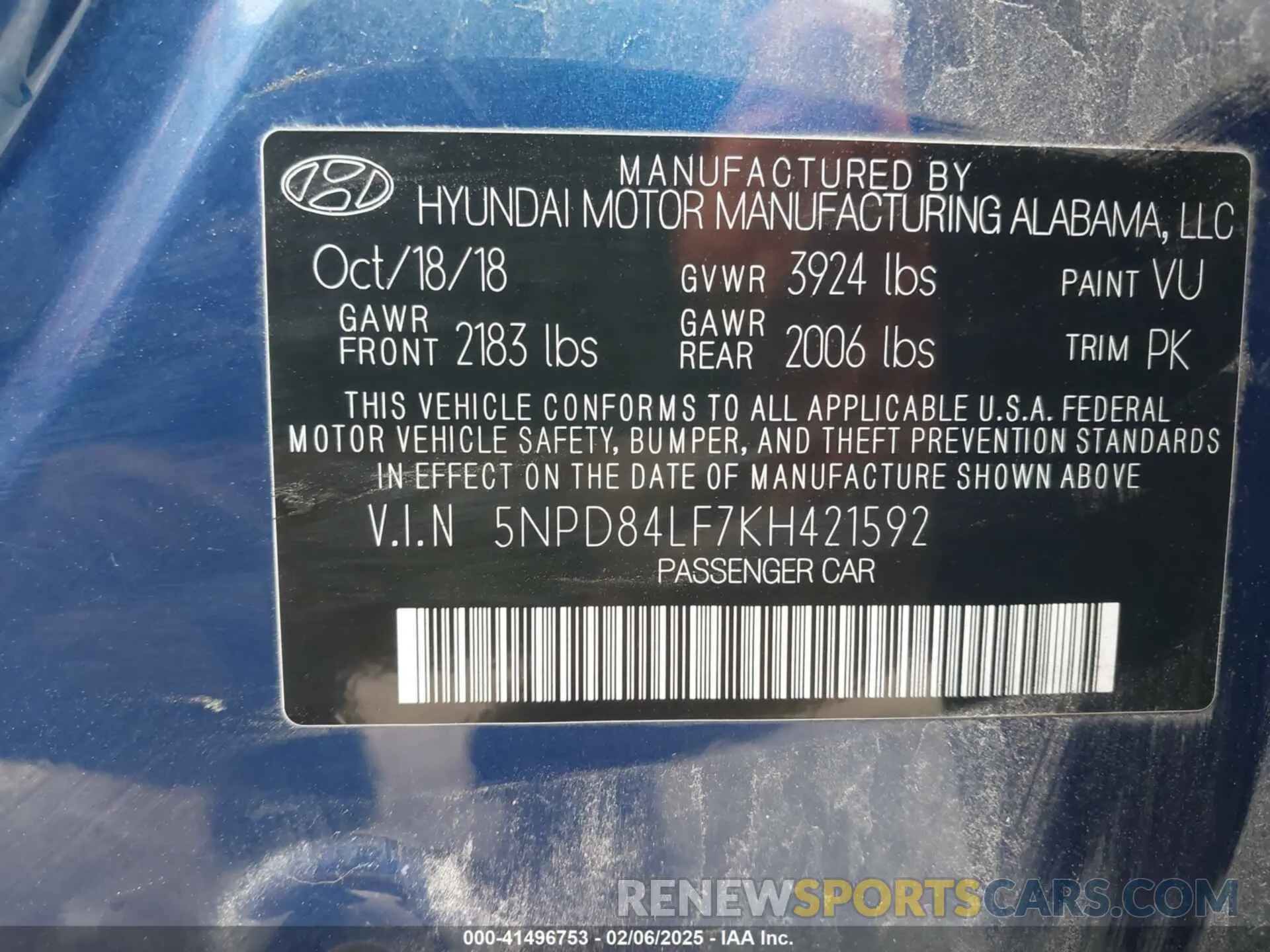 9 fotografías del automóvil dañado 5NPD84LF7KH421592 HYUNDAI ELANTRA 2019
