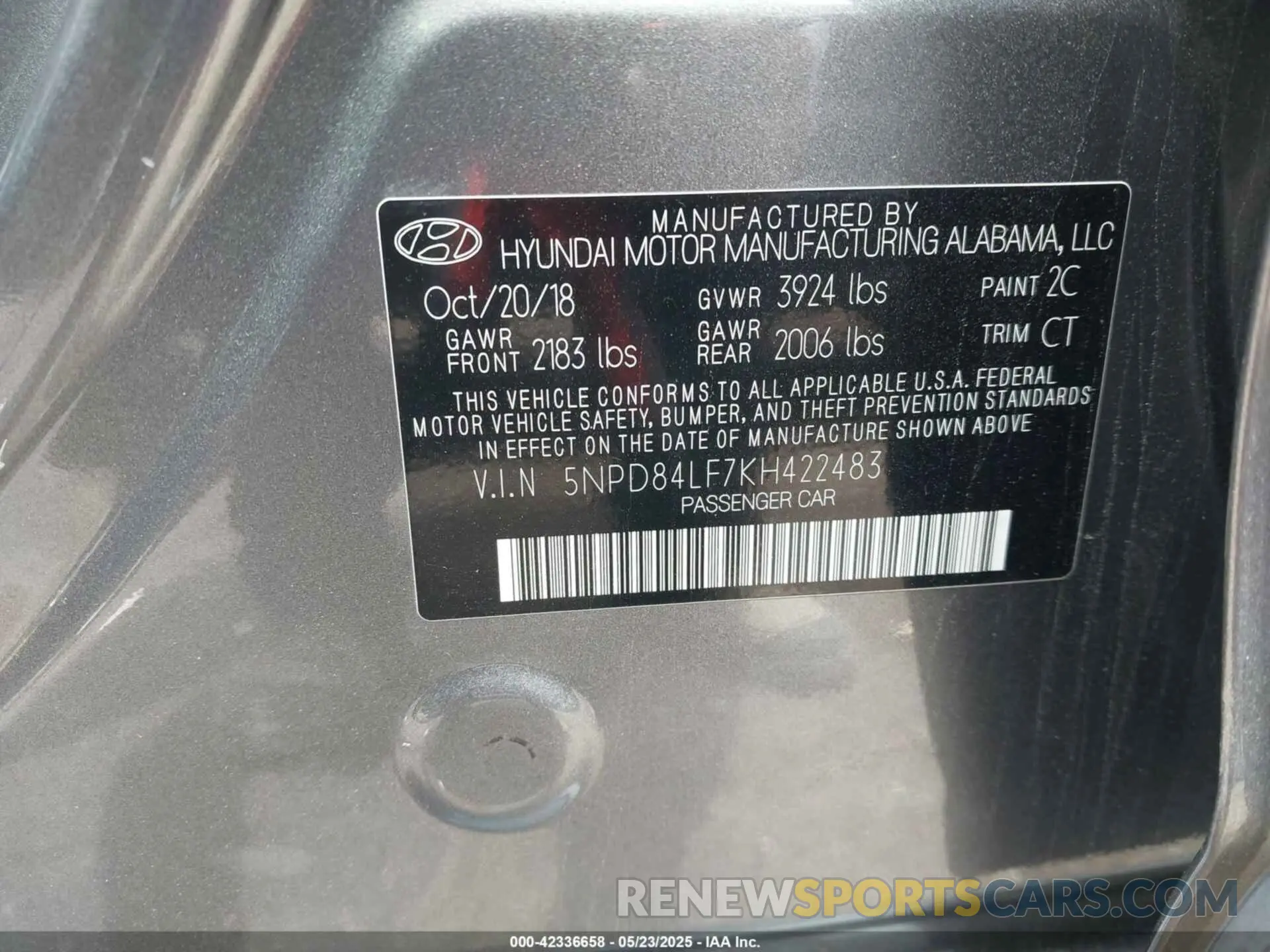 9 fotografías del automóvil dañado 5NPD84LF7KH422483 HYUNDAI ELANTRA 2019