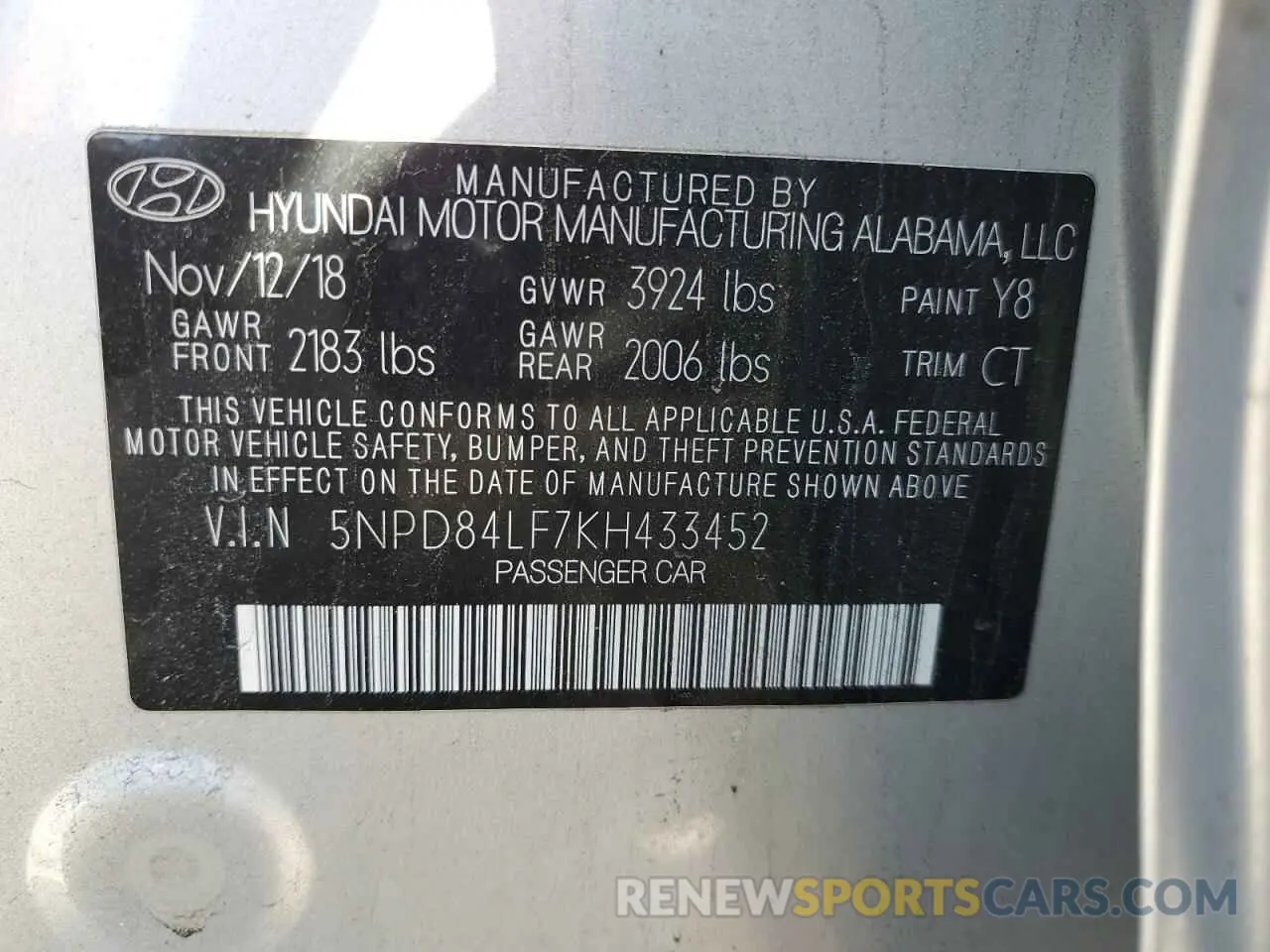 14 fotografías del automóvil dañado 5NPD84LF7KH433452 HYUNDAI ELANTRA 2019