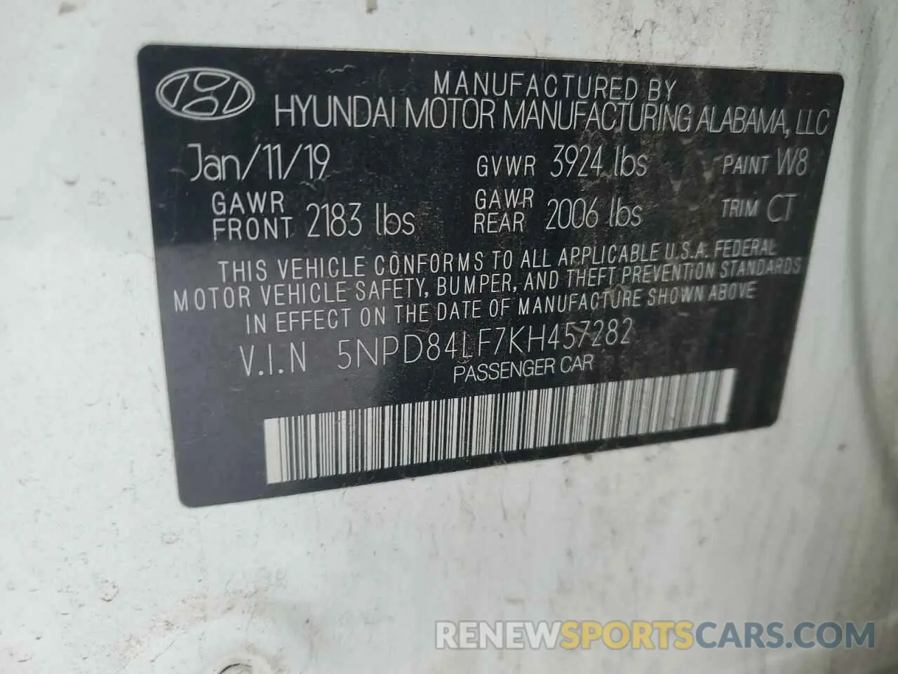 12 fotografías del automóvil dañado 5NPD84LF7KH457282 HYUNDAI ELANTRA 2019