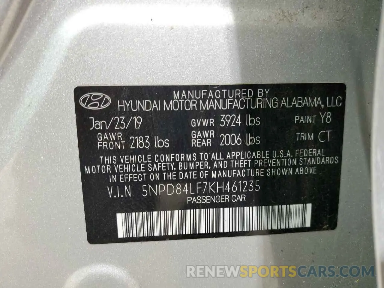 12 fotografías del automóvil dañado 5NPD84LF7KH461235 HYUNDAI ELANTRA 2019