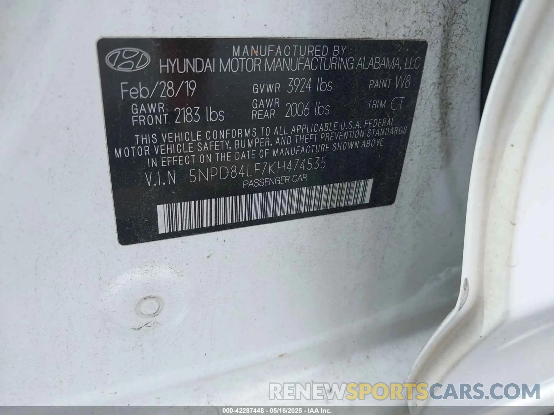 9 fotografías del automóvil dañado 5NPD84LF7KH474535 HYUNDAI ELANTRA 2019