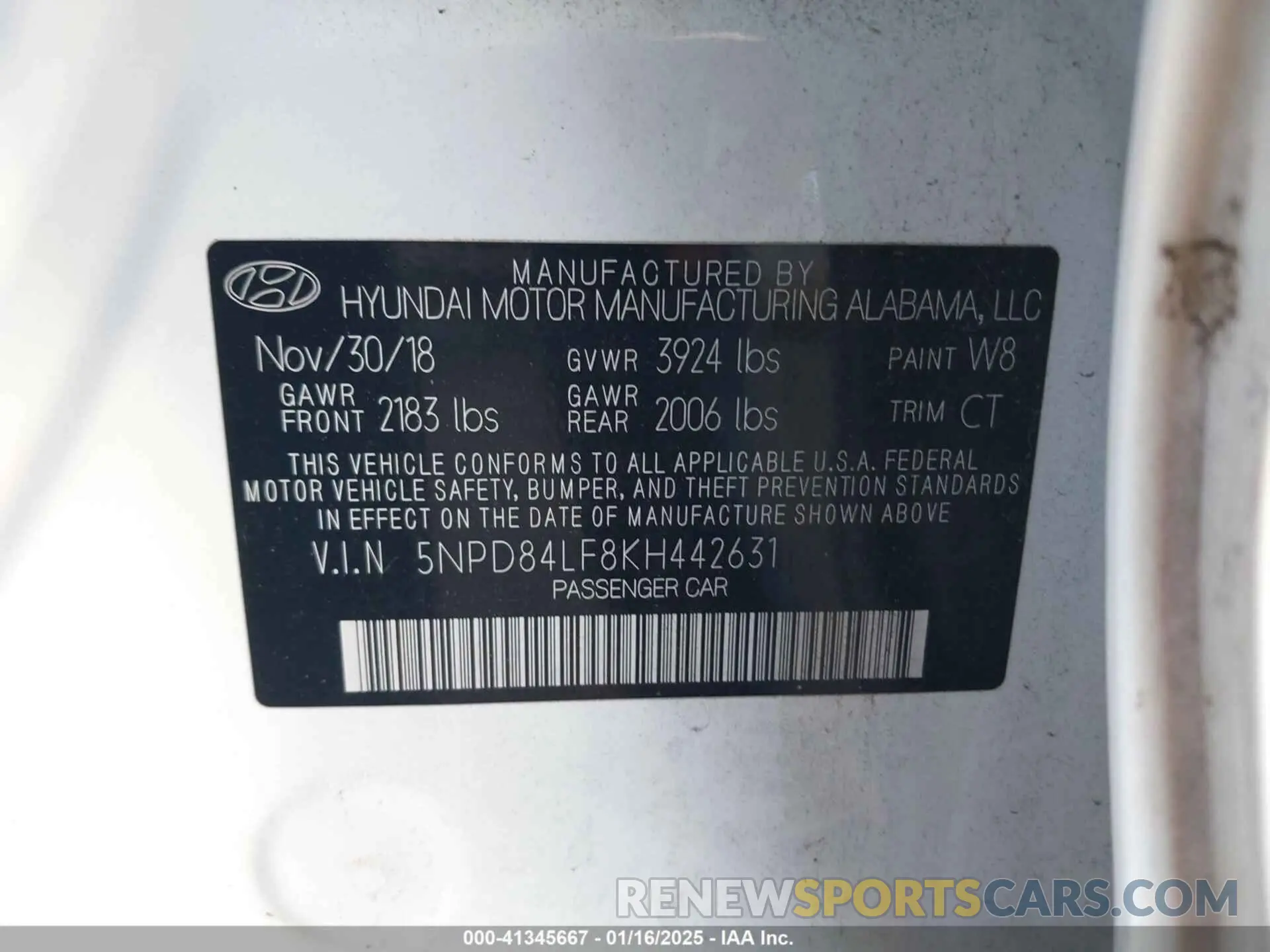 9 fotografías del automóvil dañado 5NPD84LF8KH442631 HYUNDAI ELANTRA 2019
