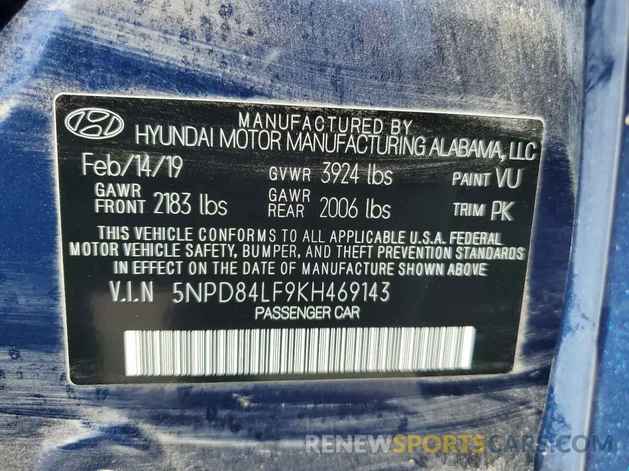 14 fotografías del automóvil dañado 5NPD84LF9KH469143 HYUNDAI ELANTRA 2019