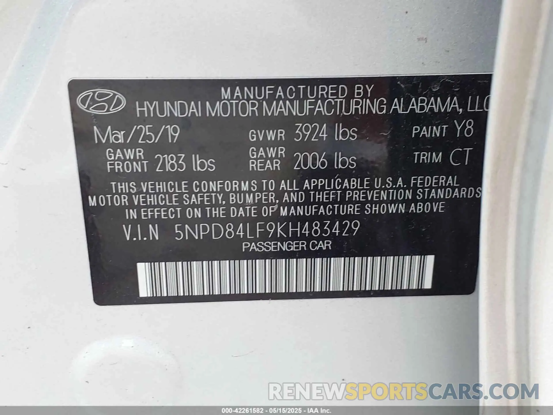 9 fotografías del automóvil dañado 5NPD84LF9KH483429 HYUNDAI ELANTRA 2019