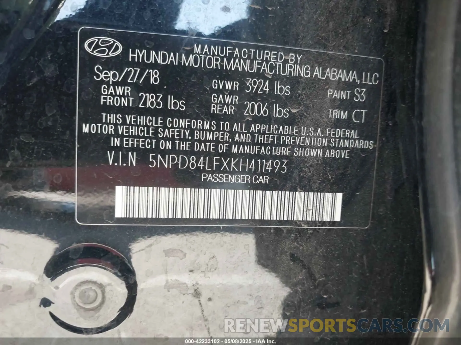 9 fotografías del automóvil dañado 5NPD84LFXKH411493 HYUNDAI ELANTRA 2019