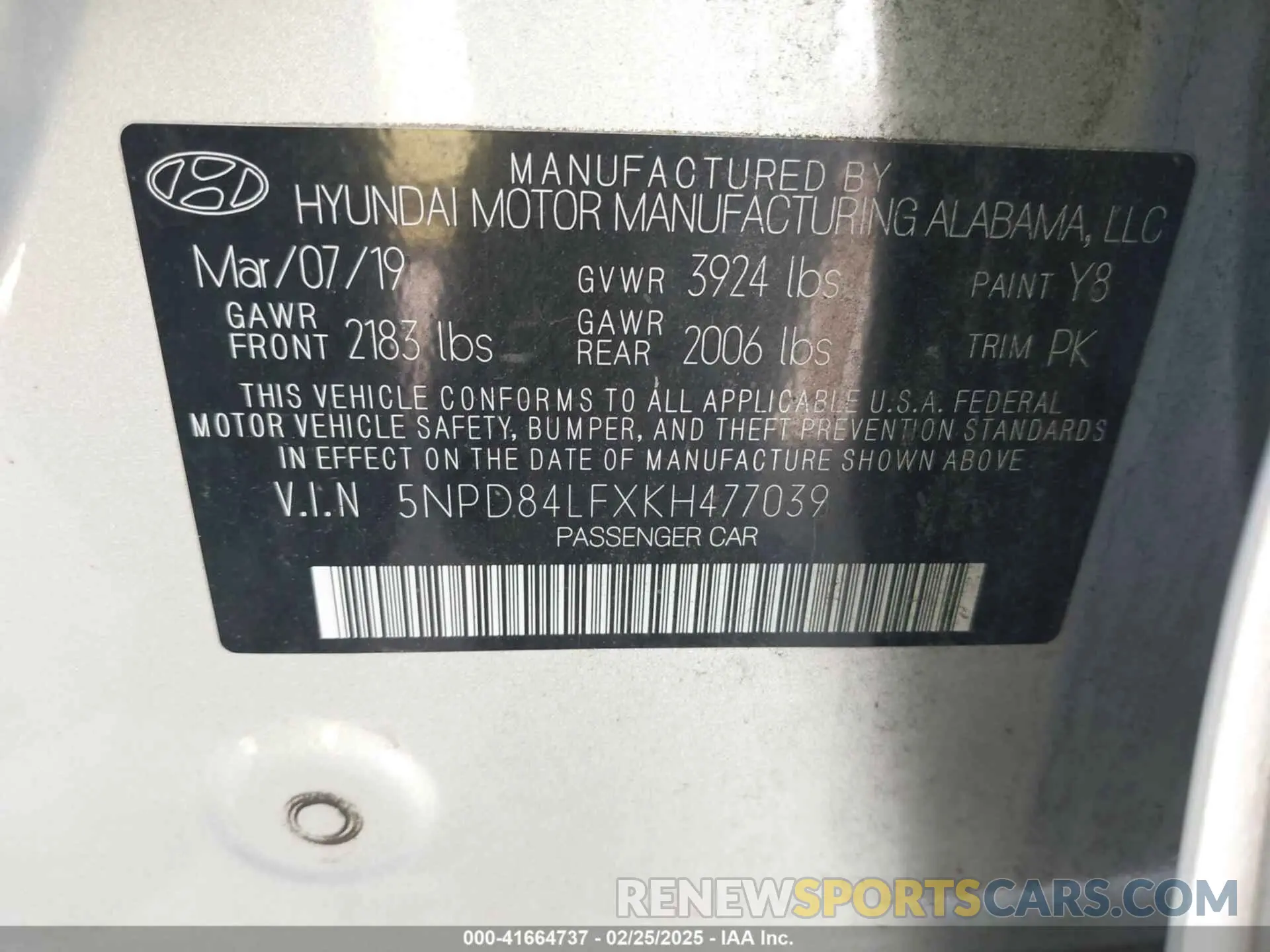 9 fotografías del automóvil dañado 5NPD84LFXKH477039 HYUNDAI ELANTRA 2019