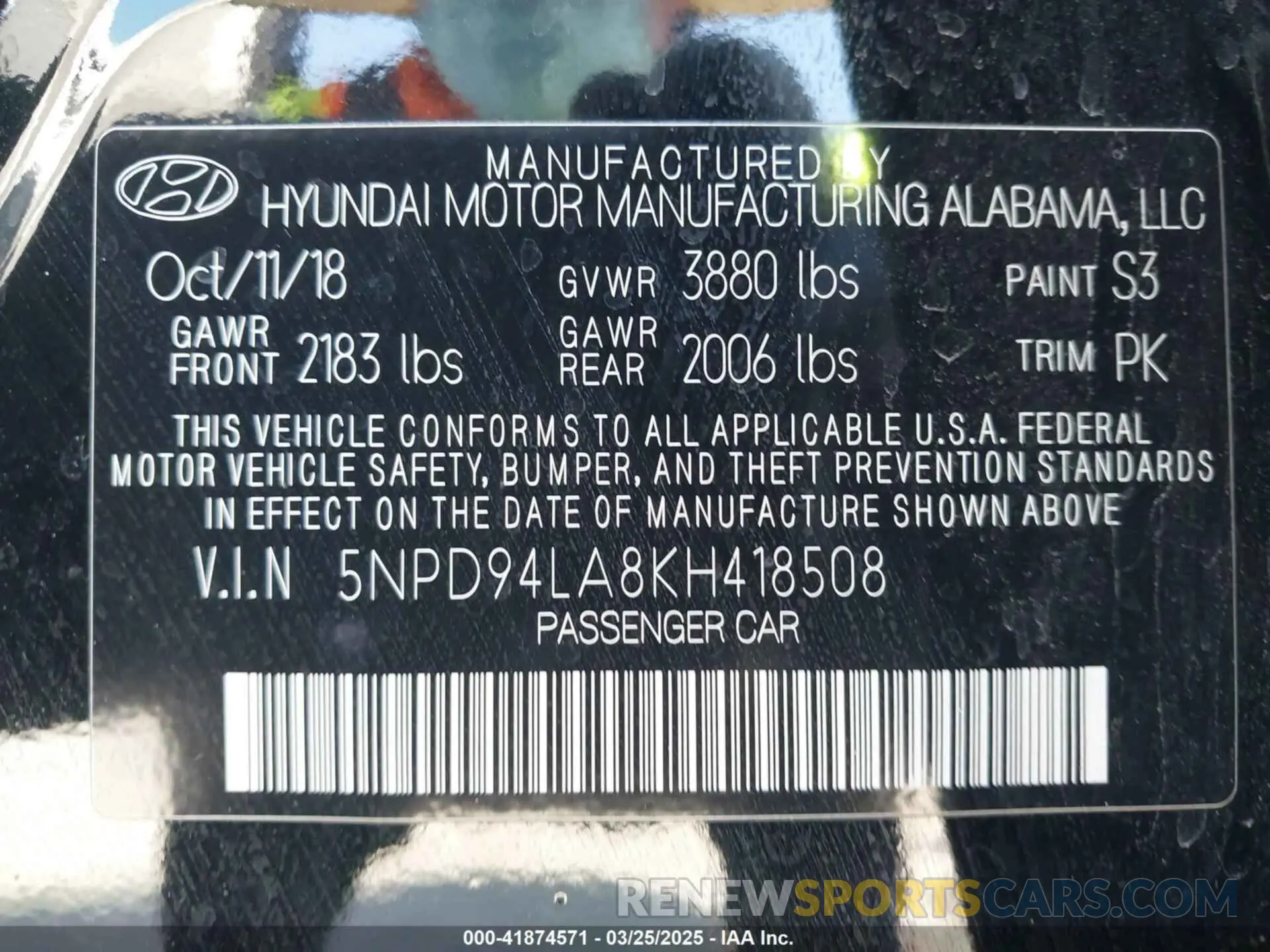 9 fotografías del automóvil dañado 5NPD94LA8KH418508 HYUNDAI ELANTRA 2019