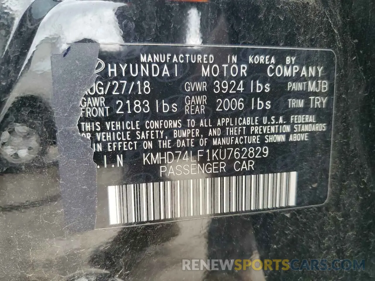 12 fotografías del automóvil dañado KMHD74LF1KU762829 HYUNDAI ELANTRA 2019