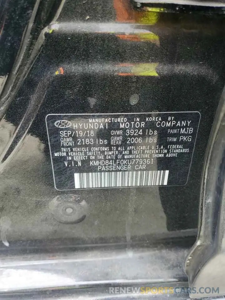 12 fotografías del automóvil dañado KMHD84LF0KU779361 HYUNDAI ELANTRA 2019
