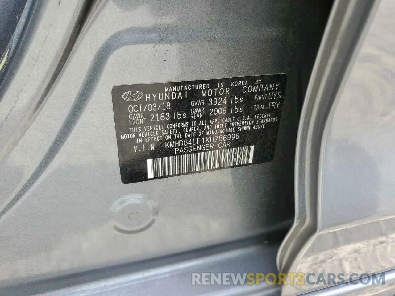 14 fotografías del automóvil dañado KMHD84LF1KU786996 HYUNDAI ELANTRA 2019