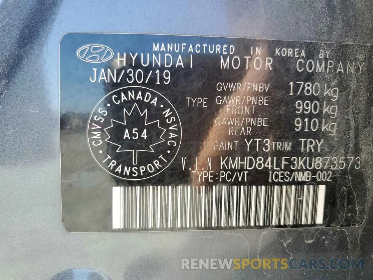 13 fotografías del automóvil dañado KMHD84LF3KU873573 HYUNDAI ELANTRA 2019
