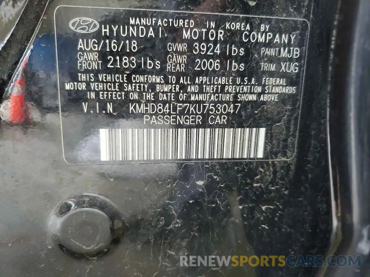 14 fotografías del automóvil dañado KMHD84LF7KU753047 HYUNDAI ELANTRA 2019
