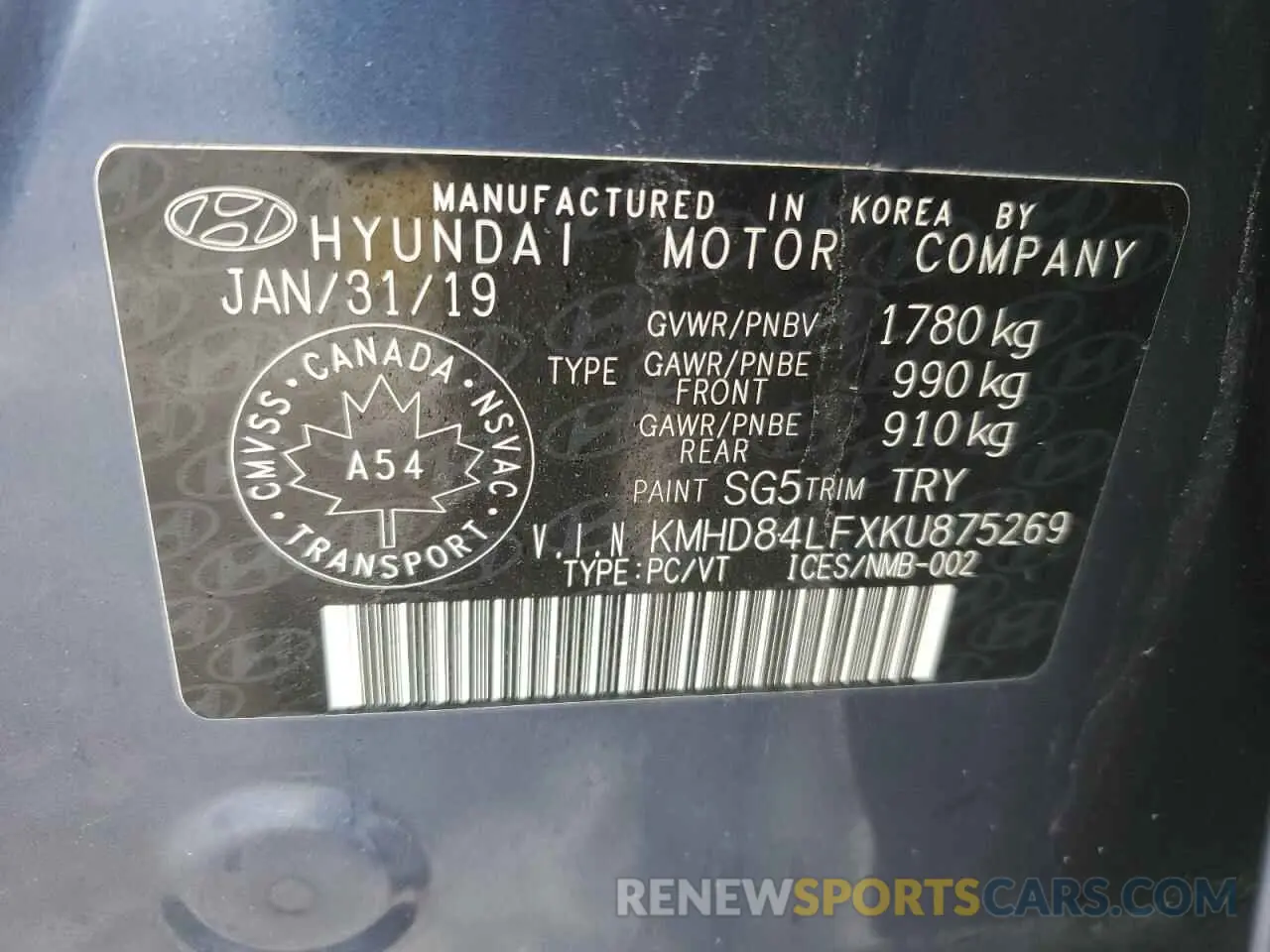 13 fotografías del automóvil dañado KMHD84LFXKU875269 HYUNDAI ELANTRA 2019