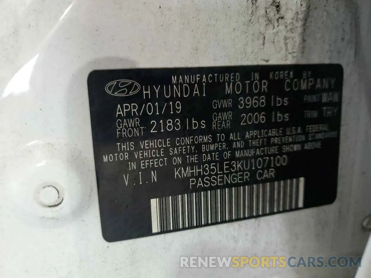12 fotografías del automóvil dañado KMHH35LE3KU107100 HYUNDAI ELANTRA 2019