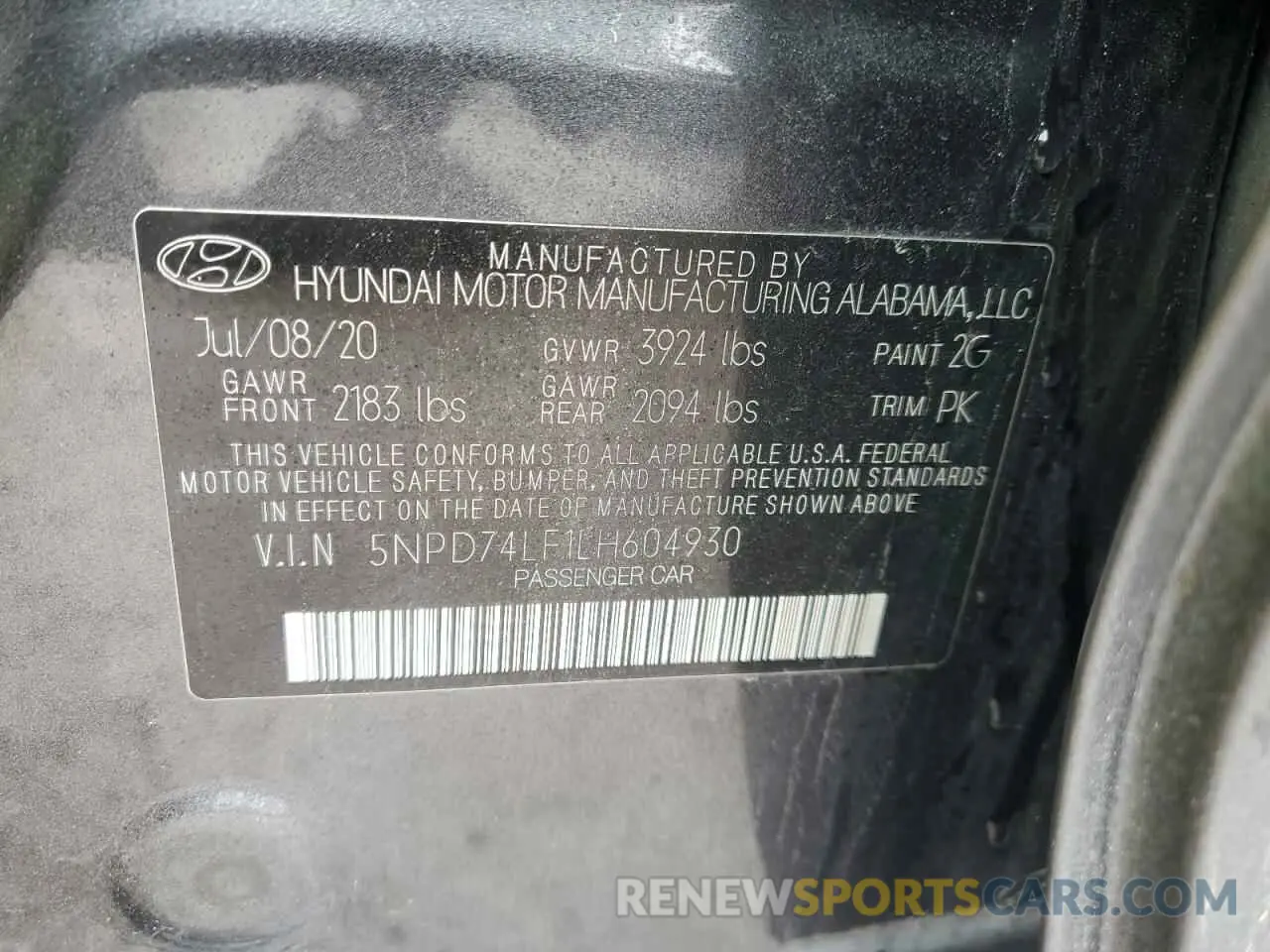 12 fotografías del automóvil dañado 5NPD74LF1LH604930 HYUNDAI ELANTRA 2020