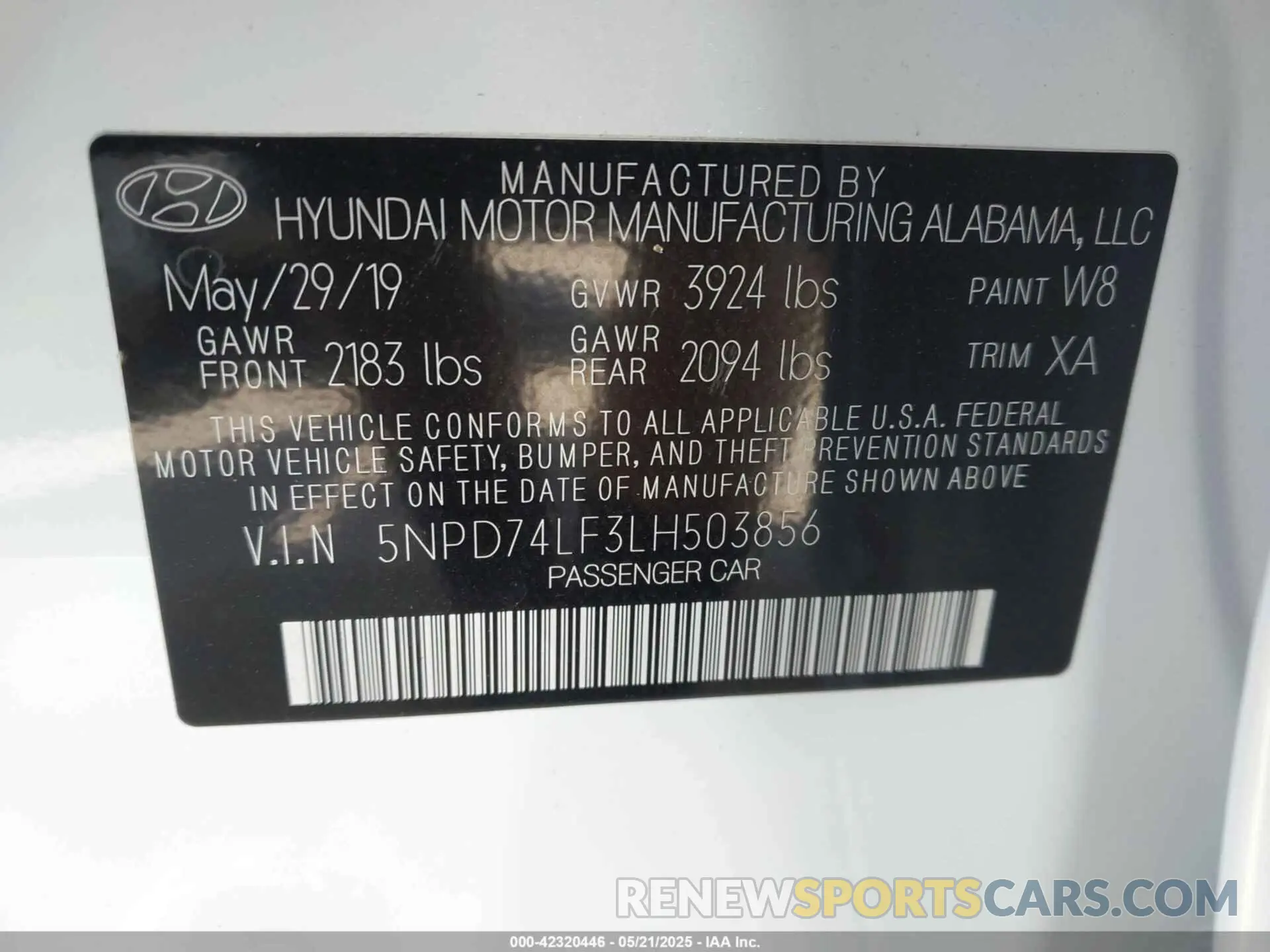 9 fotografías del automóvil dañado 5NPD74LF3LH503856 HYUNDAI ELANTRA 2020