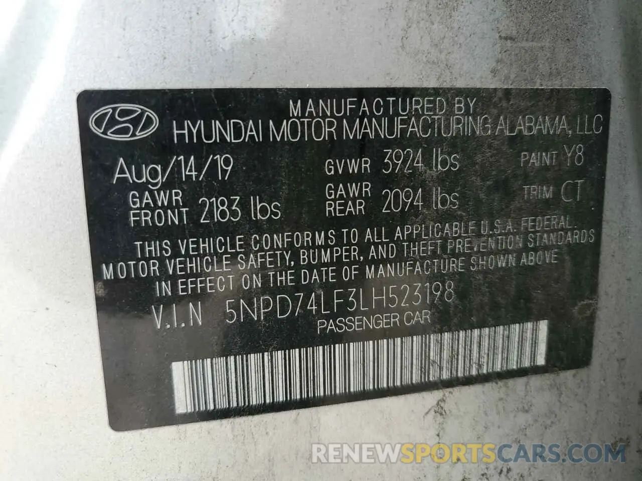 12 fotografías del automóvil dañado 5NPD74LF3LH523198 HYUNDAI ELANTRA 2020