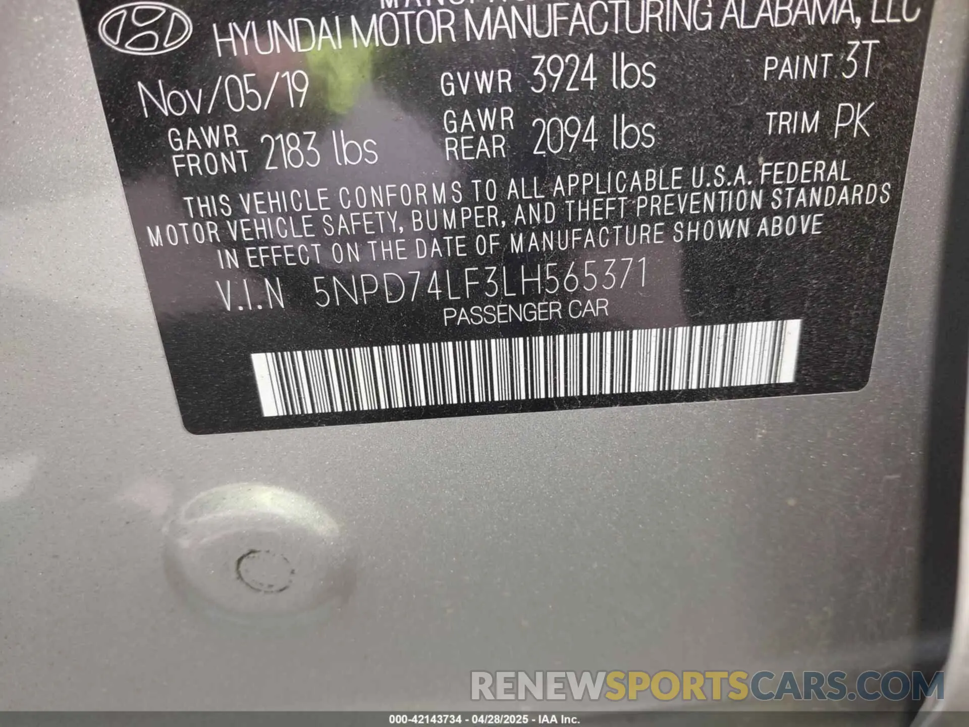 9 fotografías del automóvil dañado 5NPD74LF3LH565371 HYUNDAI ELANTRA 2020
