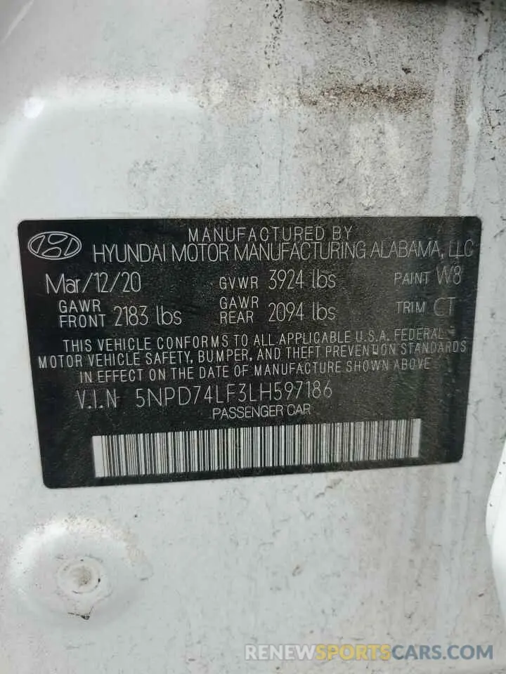 13 fotografías del automóvil dañado 5NPD74LF3LH597186 HYUNDAI ELANTRA 2020