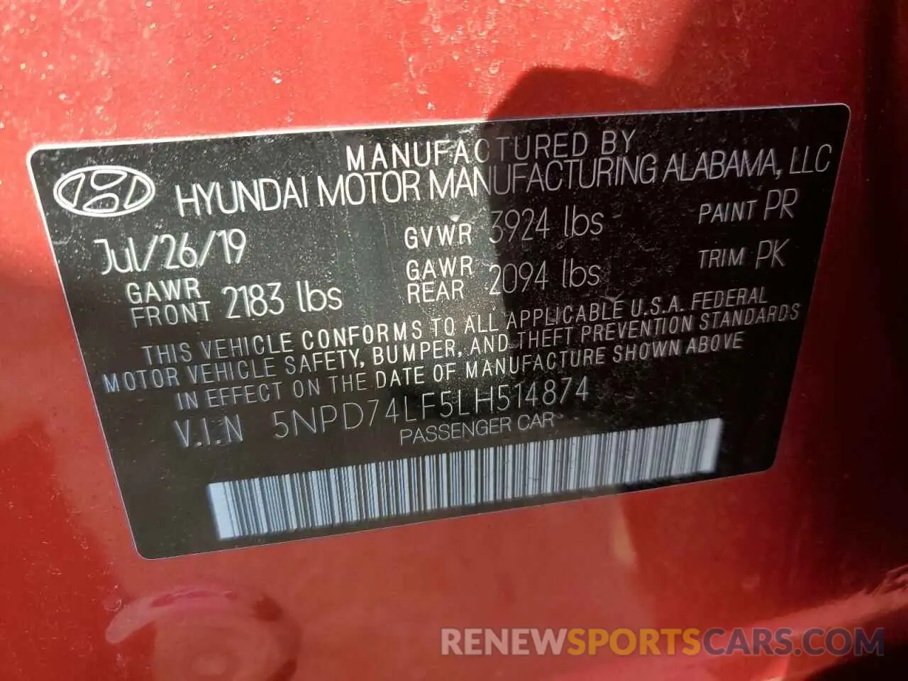 12 fotografías del automóvil dañado 5NPD74LF5LH514874 HYUNDAI ELANTRA 2020