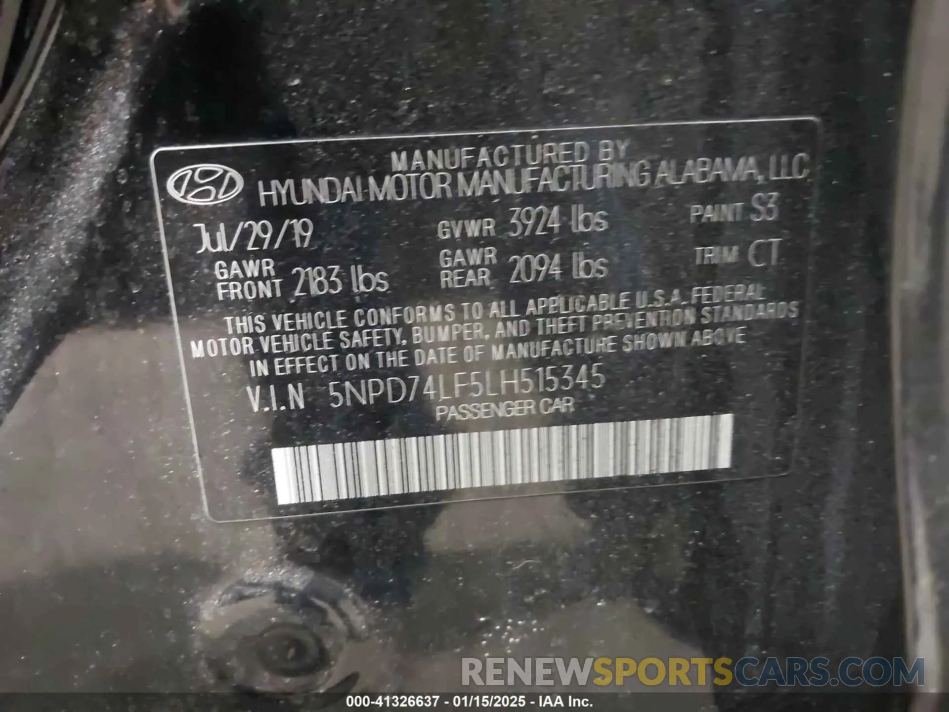 9 fotografías del automóvil dañado 5NPD74LF5LH515345 HYUNDAI ELANTRA 2020