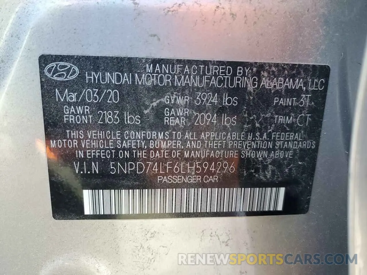 13 fotografías del automóvil dañado 5NPD74LF6LH594296 HYUNDAI ELANTRA 2020