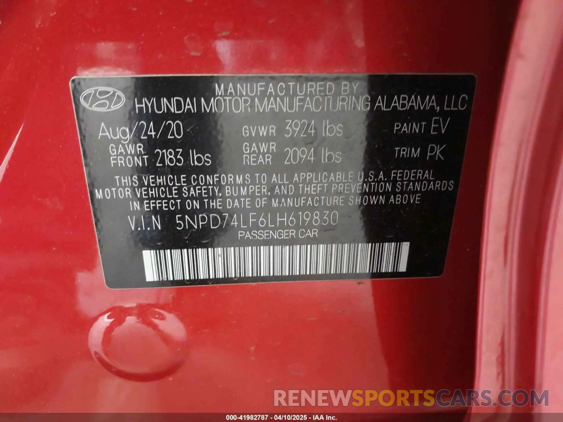 9 fotografías del automóvil dañado 5NPD74LF6LH619830 HYUNDAI ELANTRA 2020