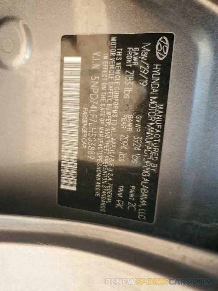 12 fotografías del automóvil dañado 5NPD74LF7LH503889 HYUNDAI ELANTRA 2020