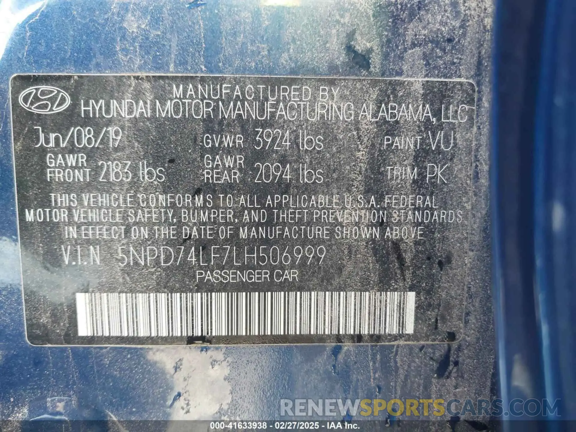9 fotografías del automóvil dañado 5NPD74LF7LH506999 HYUNDAI ELANTRA 2020