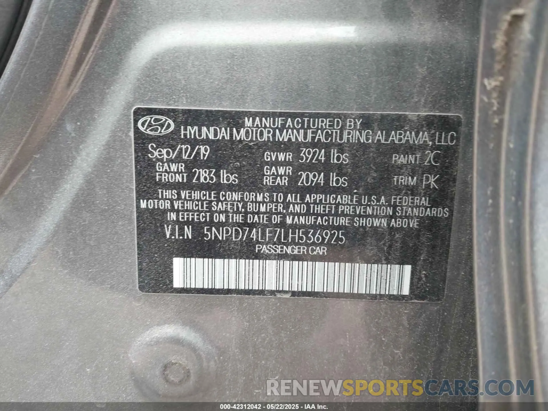 9 fotografías del automóvil dañado 5NPD74LF7LH536925 HYUNDAI ELANTRA 2020