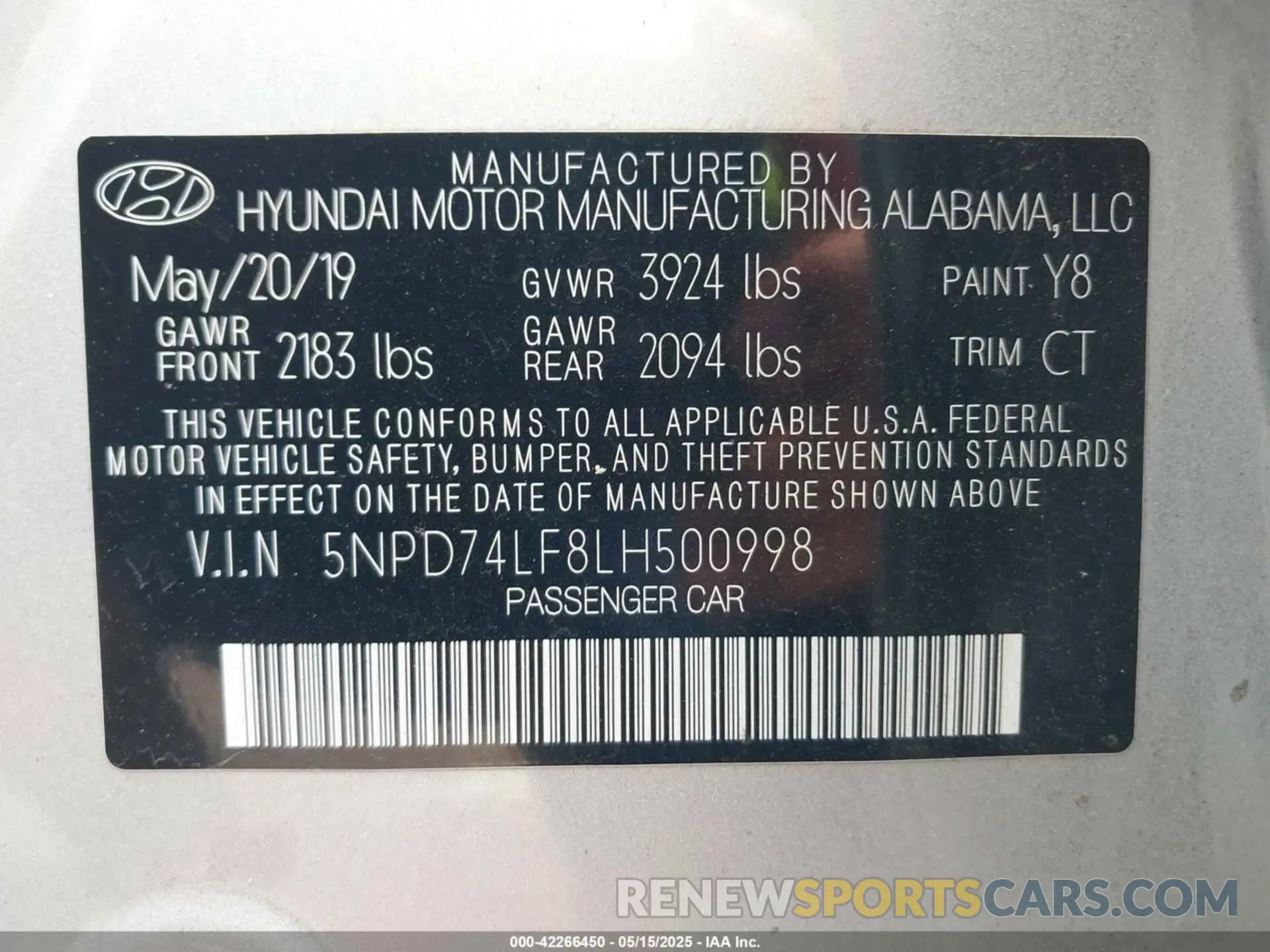 9 fotografías del automóvil dañado 5NPD74LF8LH500998 HYUNDAI ELANTRA 2020